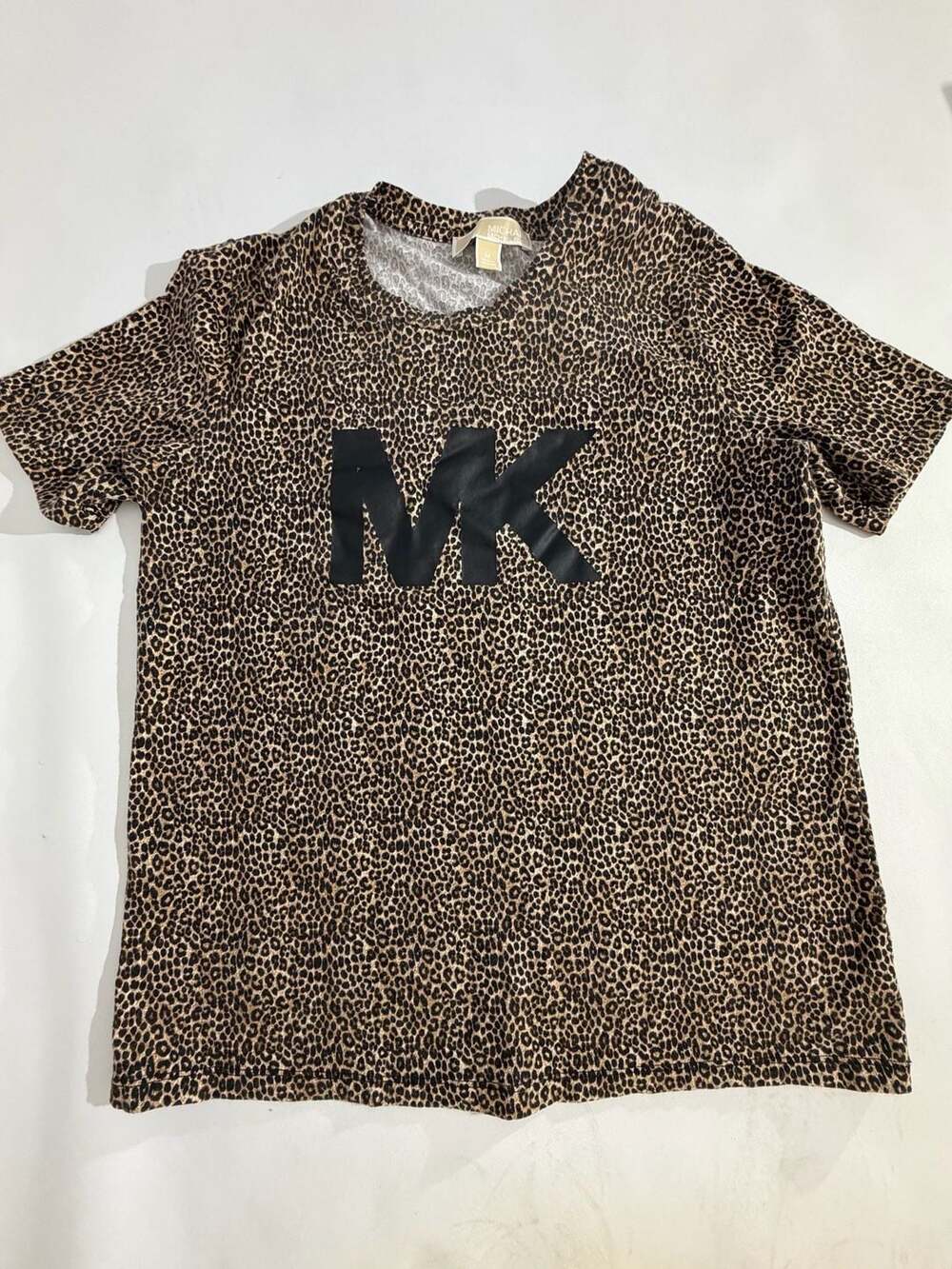 Michael Kors Leopard Print MK Logo T-Shirt Short Sleeve Womens M